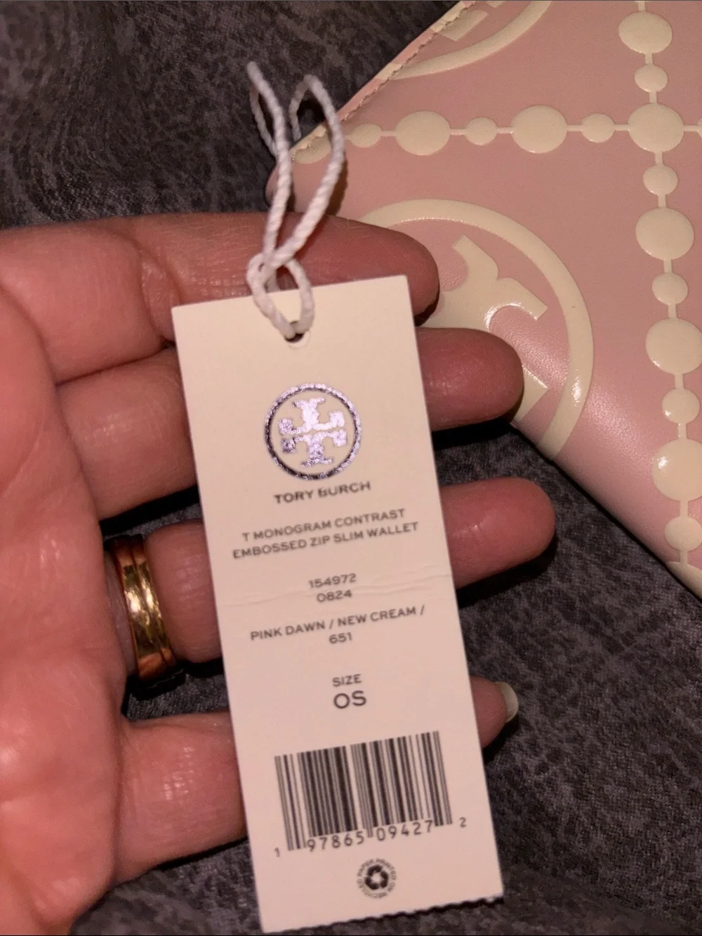 Tory Burch Pink & Cream Logo-Print Leather Card Holder with Tan Snap